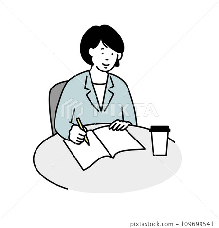 女性商務人士撰寫文件的插畫素材 109699541