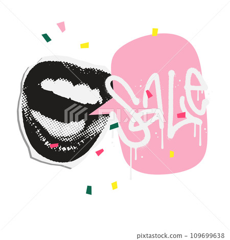 Sale Bright collage of universal graphic Elements, Geometric Shapes, Dotted Halftone Objects for your design 109699638