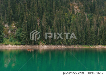 Rowboat Floating on Black Lake Durmitor Montenegro 109699647