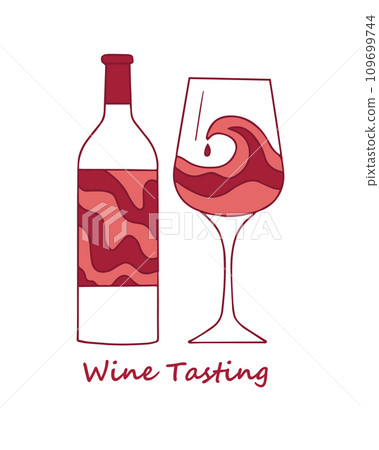 Creative vector illustration with a wine bottle and a glass of wine in the style of contemporary painting.art design for the menu or for decoration of restaurant,bar in contemporary style.Hand-drawn 109699744