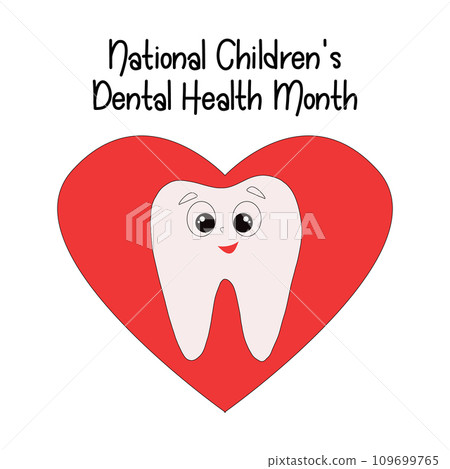 Teeth with heart. Concept Dental care cleaning bacterial plaque. National Childrens Dental Health Month Teeth with heart. Concept Dental care cleaning bacterial plaque. National Childrens Dental Health Month 109699765
