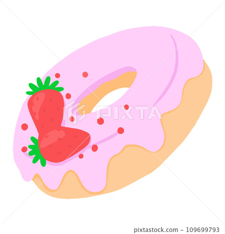 Cartoon colorful tasty donut isolated on white background. Glazed doughnut top view for cake cafe decoration or menu design. Vector flat illustration. Vector illustration 109699793