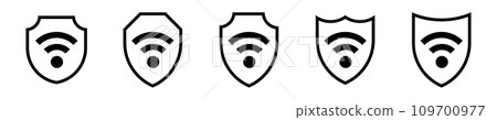 Shield wifi vpn line icon . Protection secure vector sign. Shield wifi vpn line icon . Protection secure vector sign. 109700977