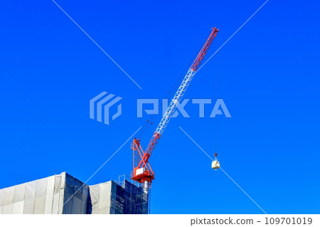 Tower crane lifting cargo 109701019
