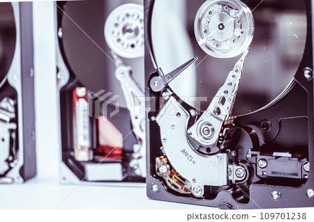 Image of disassembled hard disk drive Image of disassembled hard disk drive 109701238