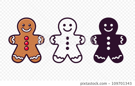 Flat Vector Gingerbread Man Set. Christmas Icon. Gingerbread Design Template, Holiday Winter Symbol. New Year Cookies, Sweets Concept. Vector illustration 109701343