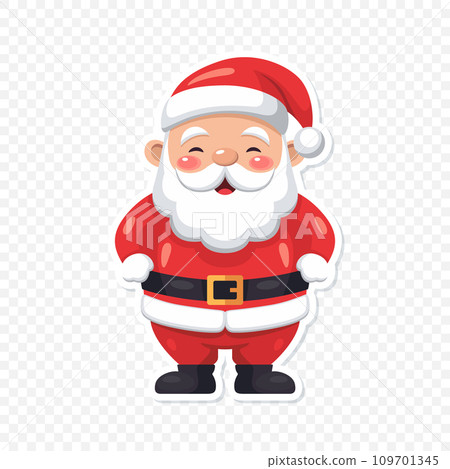 Flat Vector Portrait of Smiling Happy Santa Claus Icon. Cartoon Christmas Santa Claus Sticker Icon, Isolated Vector Illustration, Front View 109701345