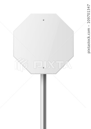 Vector White Empty Sign Icon. Blank Traffic Sign Frame Closeup Isolated on a White Background. Traffic Road Plate, Sign Design Template, Front View 109701347