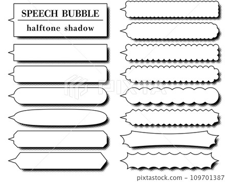 一組 15 個帶有半色調陰影的水平氣泡的插圖 一組 15 個帶有半色調陰影的水平氣泡的插圖 109701387