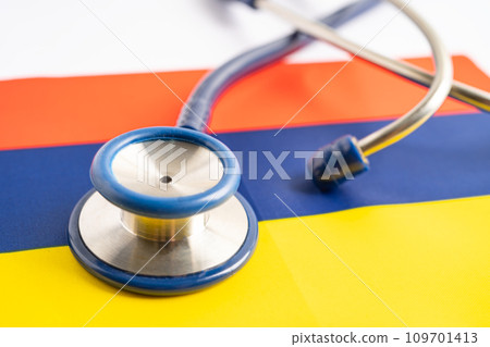 Stethoscope on Armenia flag background, Business and finance concept. 109701413