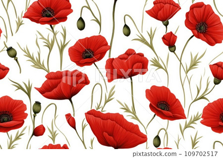 Seamless pattern of red poppies. Watercolor painting 109702517