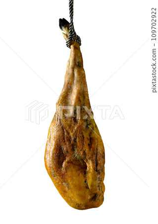 Dry Spanish ham, Jamon Serrano, Bellota, Italian Prosciutto Crudo or Parma ham. 109702922