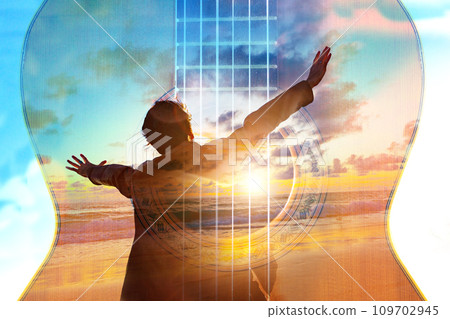 Acoustic guitar music concept.Evangelical Christian music concept background. 109702945