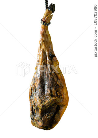 Dry Spanish ham, Jamon Serrano, Bellota, Italian Prosciutto Crudo or Parma ham. 109702980