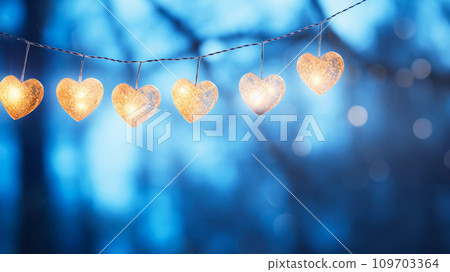 Charming scene with string of heart-shaped... - Stock Illustration ...