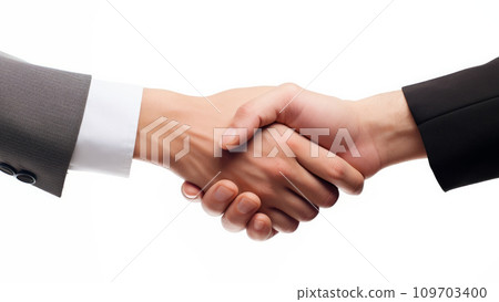 Professional handshake between on white background, hands in business suits, a formal business greeting or agreement. Professional networking concept Professional handshake between on white background, hands in business suits, a formal business greeting or agreement. Professional networking concept 109703400