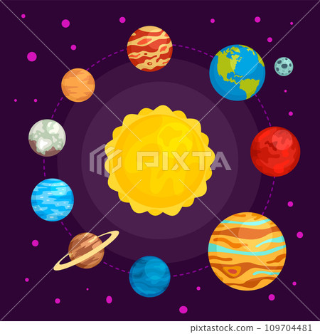 Solar system in space concept background. Flat illustration of solar system in space vector concept background for web design 109704481