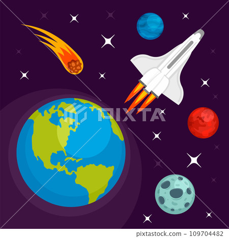 Earth planet in space concept background. Flat illustration of earth planet in space vector concept background for web design 109704482