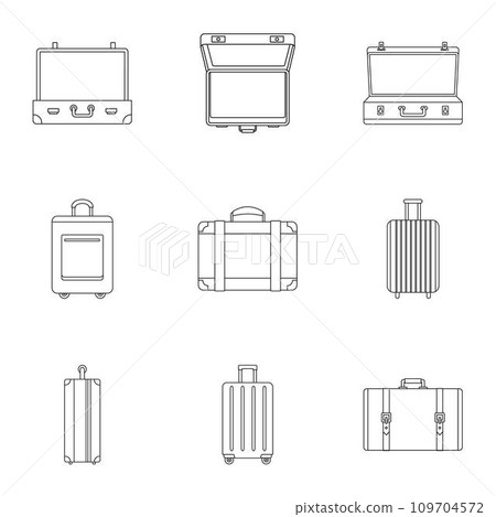 Travel bag icon set. Outline set of 9 travel bag vector icons for web design isolated on white background Travel bag icon set. Outline set of 9 travel bag vector icons for web design isolated on white background 109704572