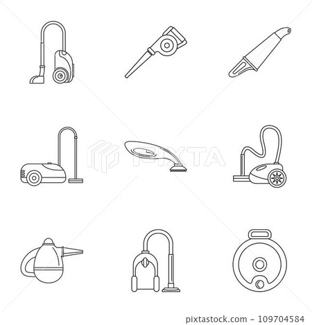 Professional vacuum cleaner icon set. Outline set of 9 professional vacuum cleaner vector icons for web design isolated on white background 109704584