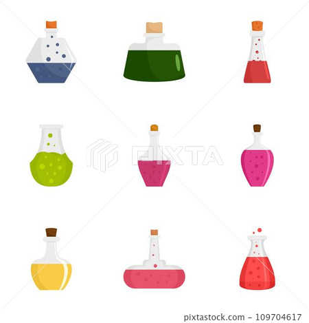 Potion icon set. Flat set of 9 potion vector icons for web design Potion icon set. Flat set of 9 potion vector icons for web design 109704617