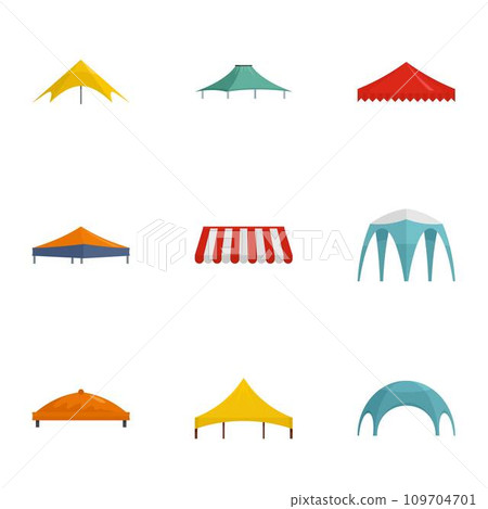 Tent icon set. Flat set of 9 tent vector icons for web design 109704701