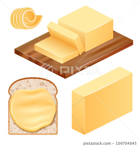 Butter icon set. Realistic set of butter vector icons for web design isolated on white background Butter icon set. Realistic set of butter vector icons for web design isolated on white background 109704845