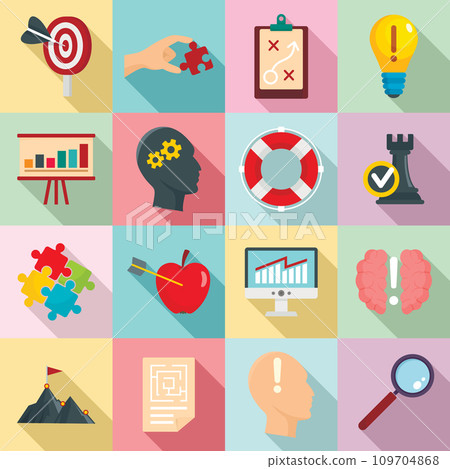 Solution icon set. Flat set of solution vector icons for web design 109704868