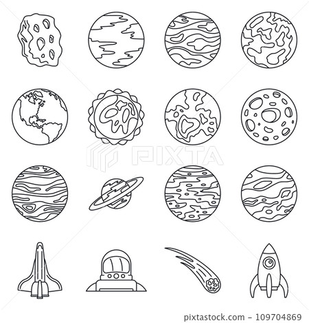 Solar system planets icon set. Outline set of solar system planets vector icons for web design isolated on white background 109704869