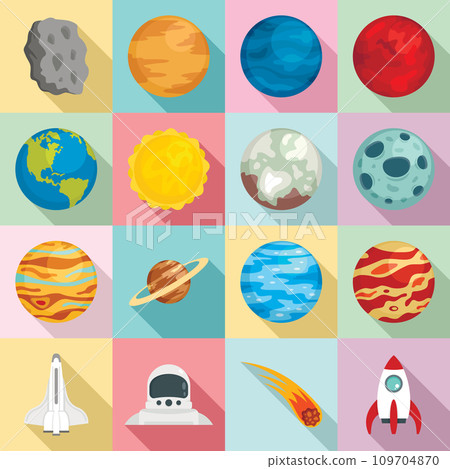 Planets icon set. Flat set of planets vector icons for web design Planets icon set. Flat set of planets vector icons for web design 109704870