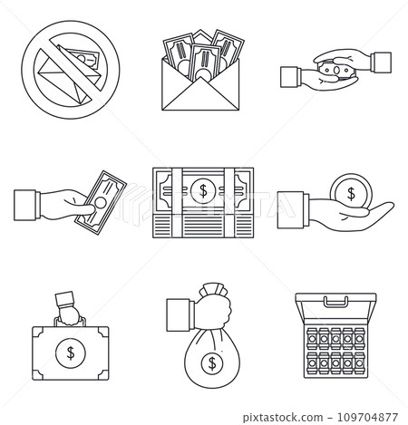 Bribery corrupt practices icon set. Outline set of bribery corrupt practices vector icons for web design isolated on white background Bribery corrupt practices icon set. Outline set of bribery corrupt practices vector icons for web design isolated on white background 109704877