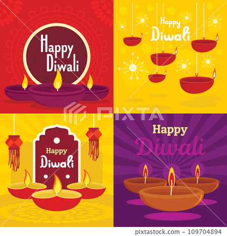 Diwali banner set. Flat illustration of diwali vector banner set for web design 109704894
