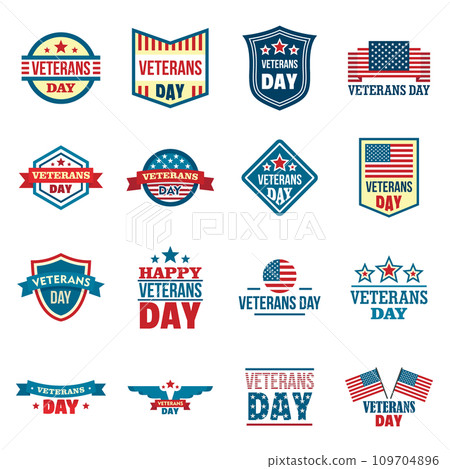 Veterans logo set. Flat set of veterans vector logo for web design Veterans logo set. Flat set of veterans vector logo for web design 109704896