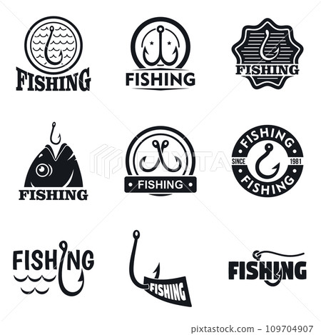 Fishing hook logo set. Simple set of fishing hook vector logo for web design on white background Fishing hook logo set. Simple set of fishing hook vector logo for web design on white background 109704907