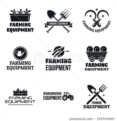 Farming garden equipment logo set. Simple set of farming garden equipment vector logo for web design on white background Farming garden equipment logo set. Simple set of farming garden equipment vector logo for web design on white background 109704909