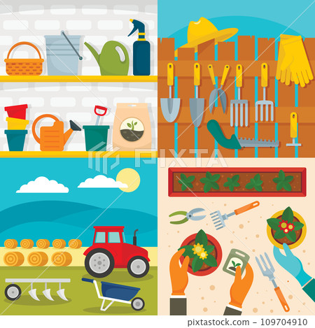 Farming equipment banner set. Flat illustration of farming equipment vector banner set for web design 109704910