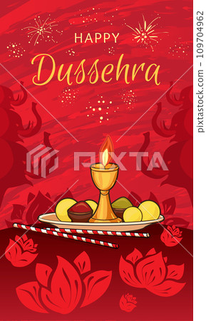 Happy dussehra concept banner. Cartoon illustration of happy dussehra vector concept banner for web design 109704962