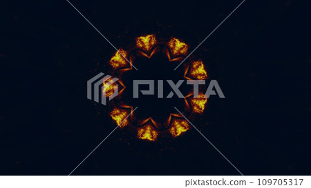 Circle ornament abstract background. Blur yellow color glowing round frame design on dark black illustration with empty space. Circle ornament abstract background. Blur yellow color glowing round frame design on dark black illustration with empty space. 109705317