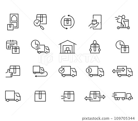 Vector line icon set truck delivery. Shipping - Stock Illustration  [109705344] - PIXTA