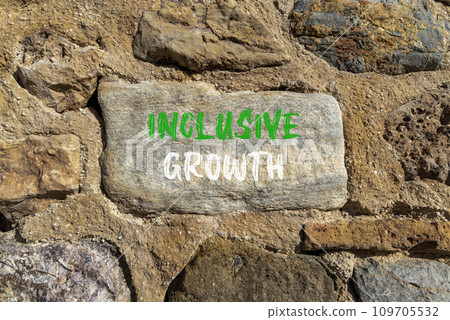 Inclusive growth symbol. Concept words Inclusive growth on beautiful grey stone. Beautiful brown stone wall background. Business inclusive growth concept. Copy space. Inclusive growth symbol. Concept words Inclusive growth on beautiful grey stone. Beautiful brown stone wall background. Business inclusive growth concept. Copy space. 109705532