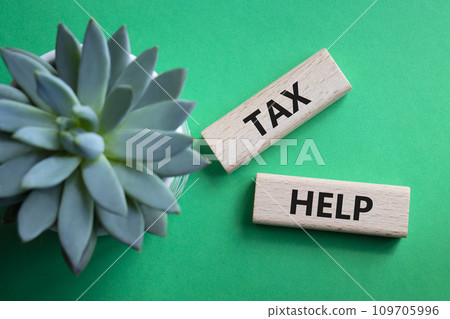 Tax Help symbol. Concept word Tax Help on wooden blocks. Beautiful green background with succulent plant. Business and Tax Help concept. Copy space Tax Help symbol. Concept word Tax Help on wooden blocks. Beautiful green background with succulent plant. Business and Tax Help concept. Copy space 109705996