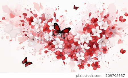 Romantic Love Background with Hearts and Blossoming Roses for Valentines Day Greeting Card 109706337