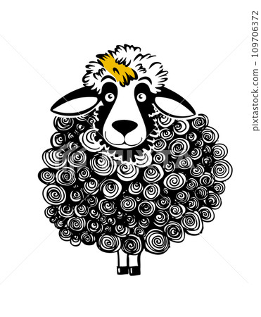 The cute sheep is standing. hand drawing. Not AI, Vector illustration 109706372