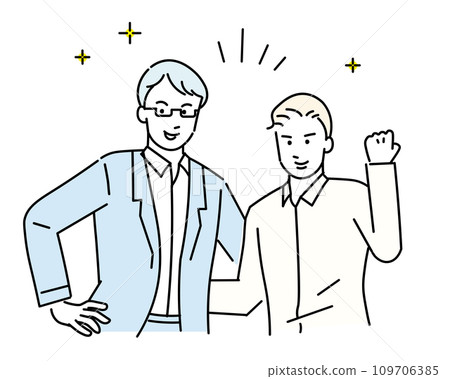 Men doing fist pump - no tie business development team - simple vector illustration material Men doing fist pump - no tie business development team - simple vector illustration material 109706385
