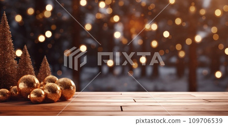 empty wooden city street table with christmas decoration 109706539
