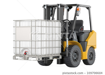 Forklift truck with intermediate bulk container, 3D rendering Forklift truck with intermediate bulk container, 3D rendering 109706684