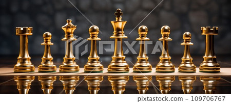 king stands alone with several chess pieces behind him 109706767