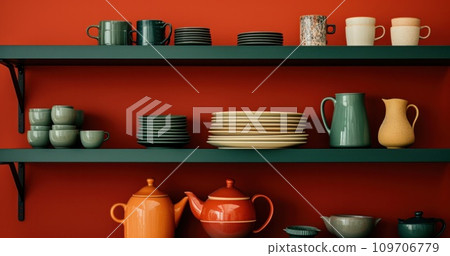 kitchen shelf with bright colors kitchen shelf with bright colors 109706779