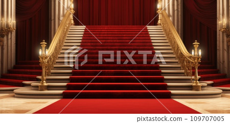 red carpet and gold ropes at a golden staircase 109707005