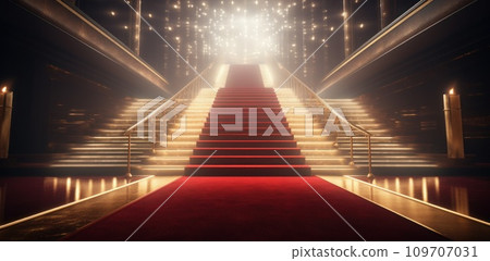 red carpet and gold ropes at a golden staircase 109707031